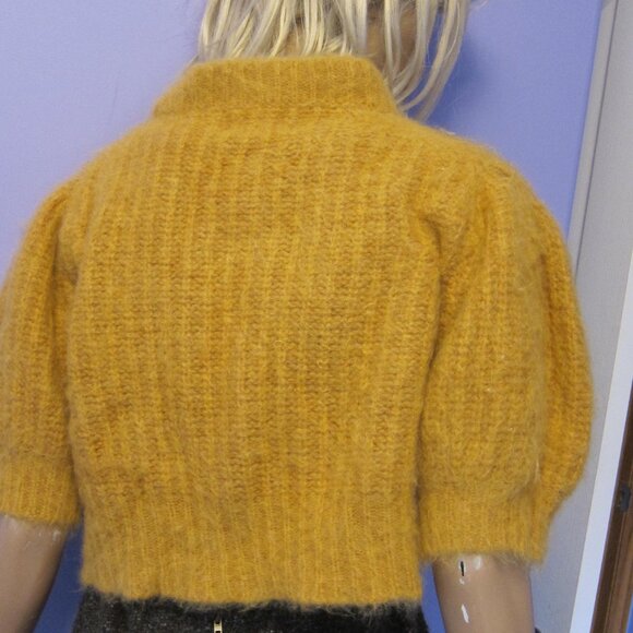 BA&SH YELLOW GOLD ALPACA FUZZY CROPPED SWEATER LADY PULLOVER STYLE - Picture 4 of 9